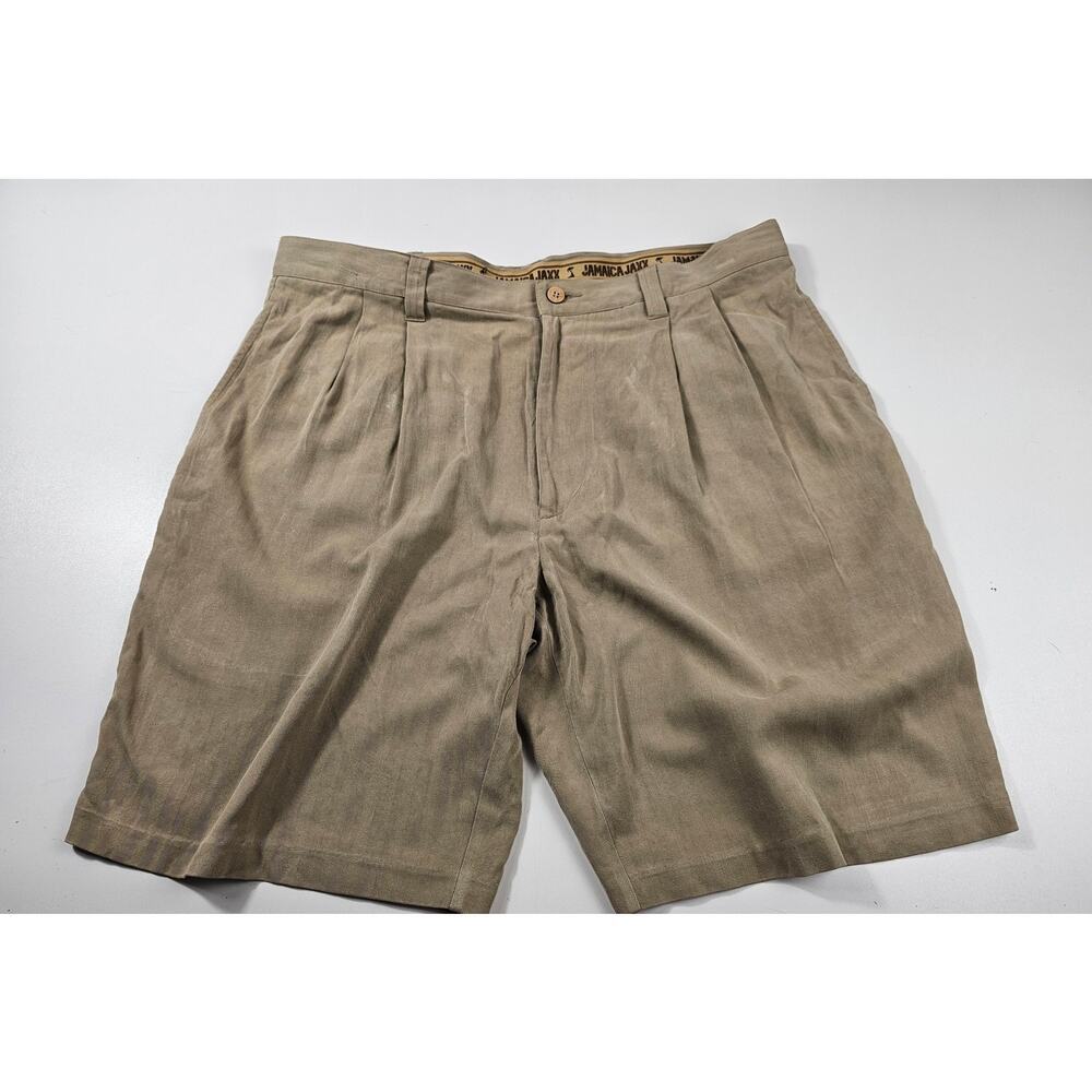 Jamaica jaxx 100% silk khaki pleated shorts size 36 mens beige comfort island *